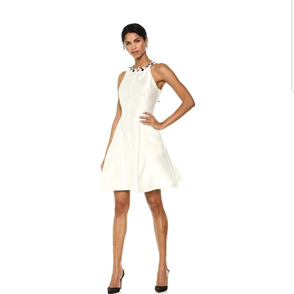 Chetta B Halter Jewel Neck Dress Ivory 8 NWT